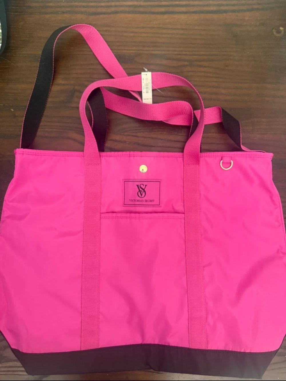 Victoria's Secret Hot Pink Nylon Tote with Black Trim